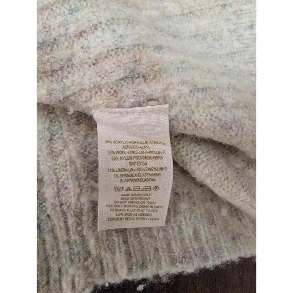 Free People Knit Sweater Long Sleeves Fitted High Neck Ivory Multicolor Specks_9